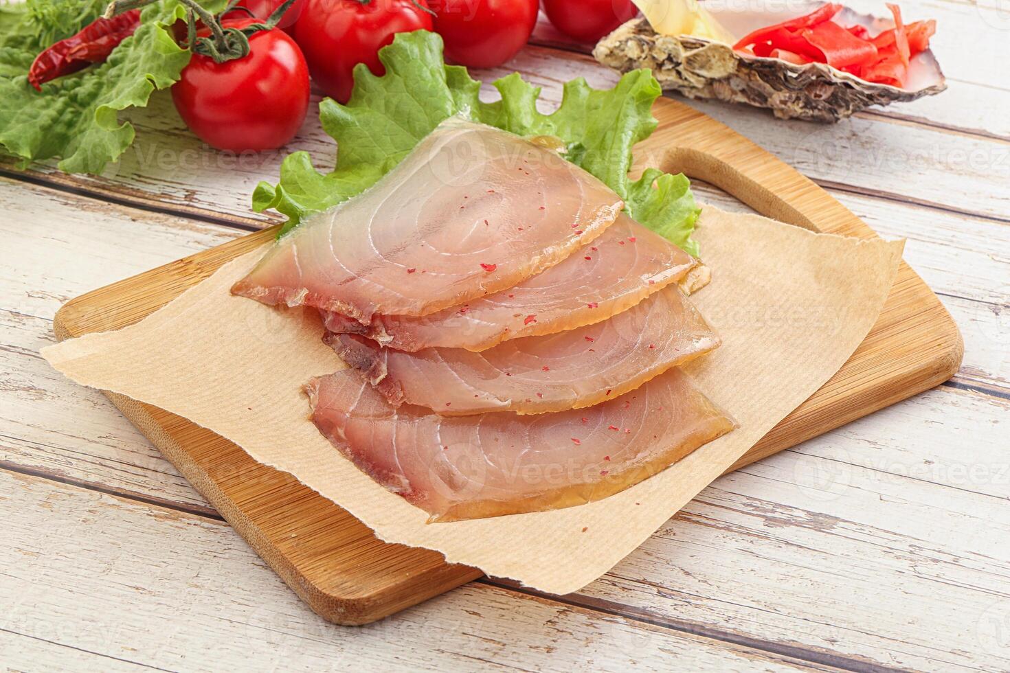 Sliced salted marlin fish carpaccio photo