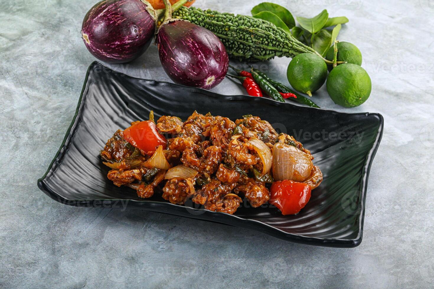 Asian cuisine - prawn in chili sauce photo