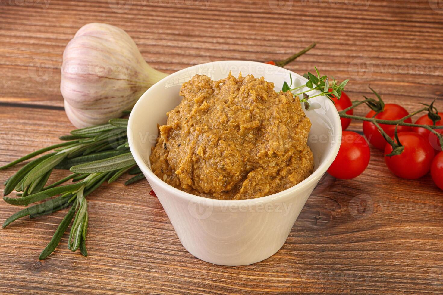 Jewish eggplant dip with oil photo