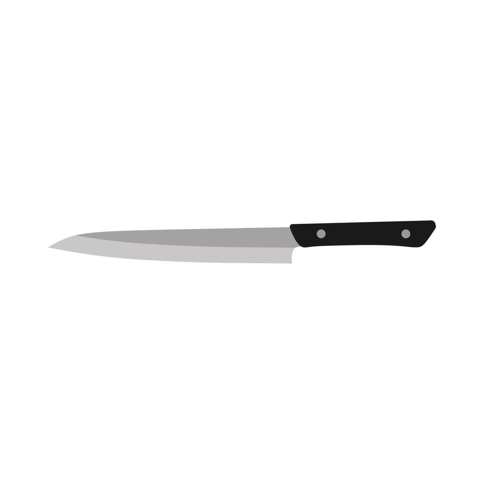 Yanagiba or Shobu, Yanagi, traditional Japanese kitchen knife flat design illustration isolated on white background. A traditional Japanese kitchen knife with a steel blade and wooden handle. vector