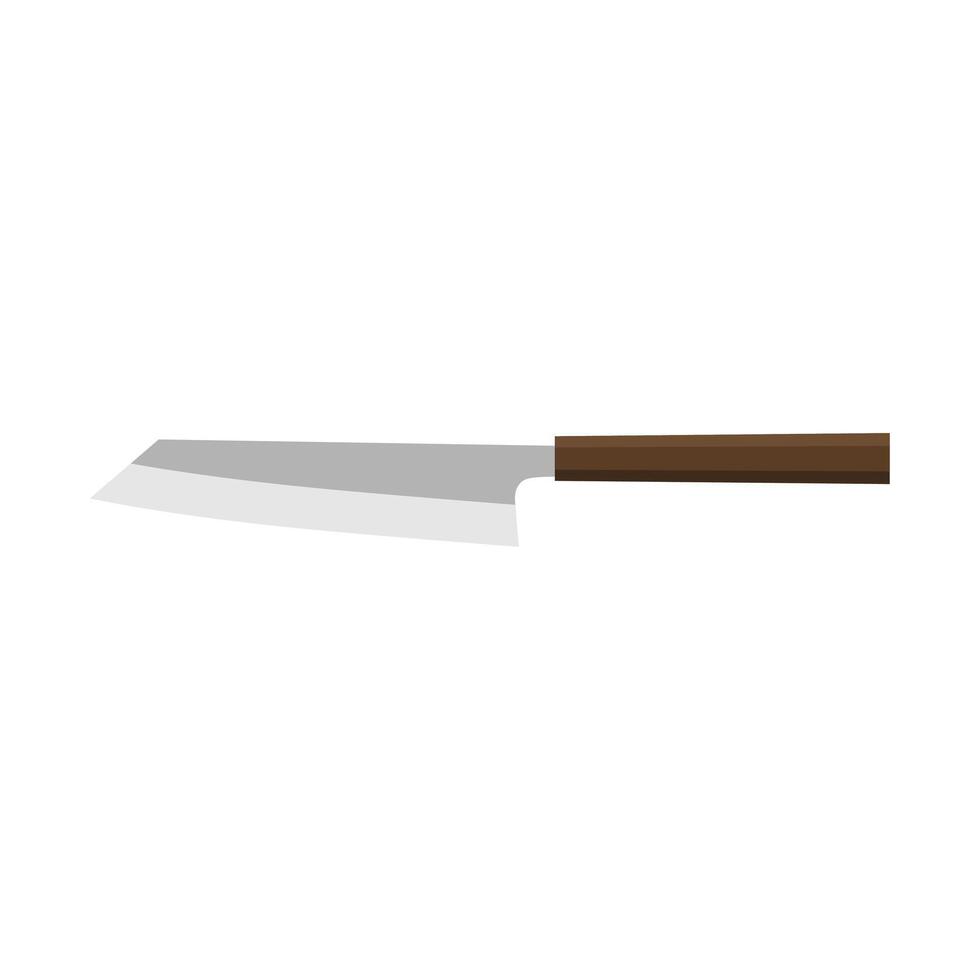 Kiritsuke, Japanese kitchen knife flat design illustration isolated on white background. A traditional Japanese kitchen knife with a steel blade and wooden handle. vector