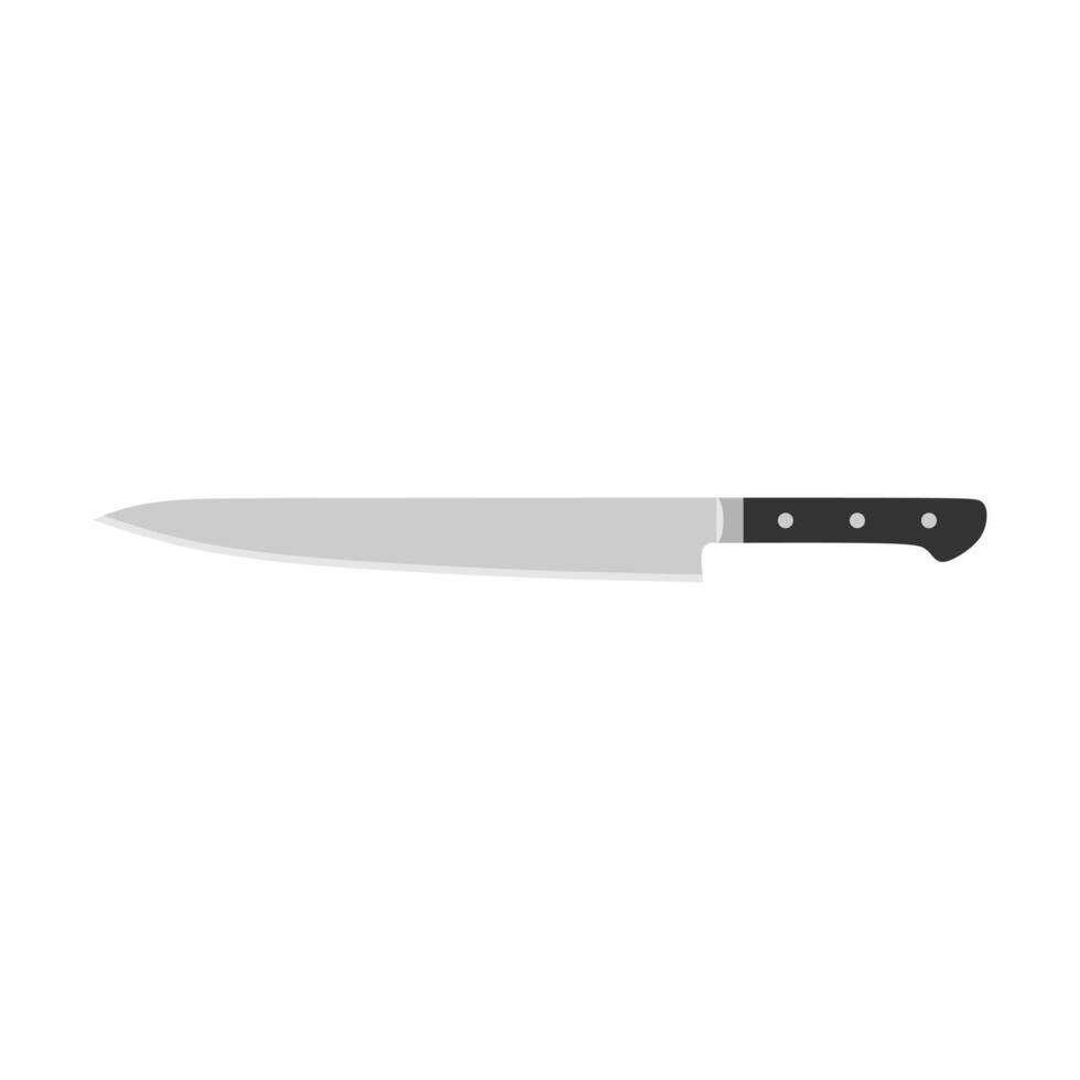 Sujihiki or Sujibiki Japanese kitchen knife flat design illustration isolated on white background. A traditional Japanese kitchen knife with a steel blade and wooden handle. vector