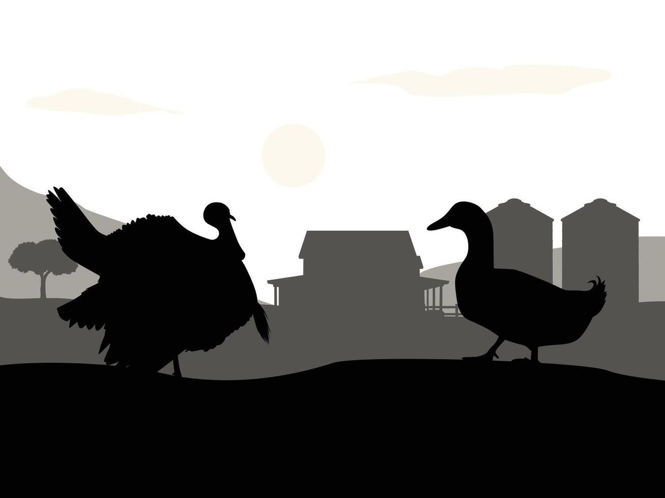 Flat Illustration of Turkey and Duck in Farm Live. vector