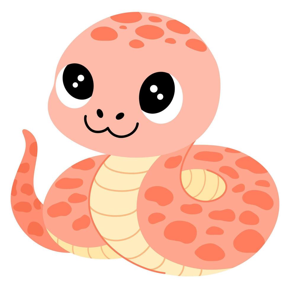 Cute Cartoon Snake. Happy funny serpent with spots on skin. Colored flat illustration isolated on white background vector