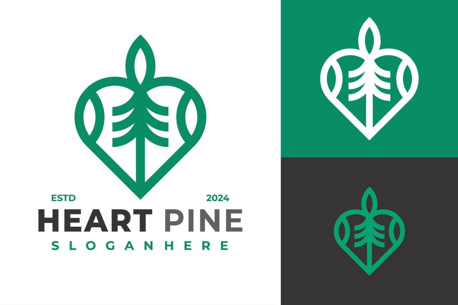 corazón pino árbol logo diseño símbolo icono ilustración vector