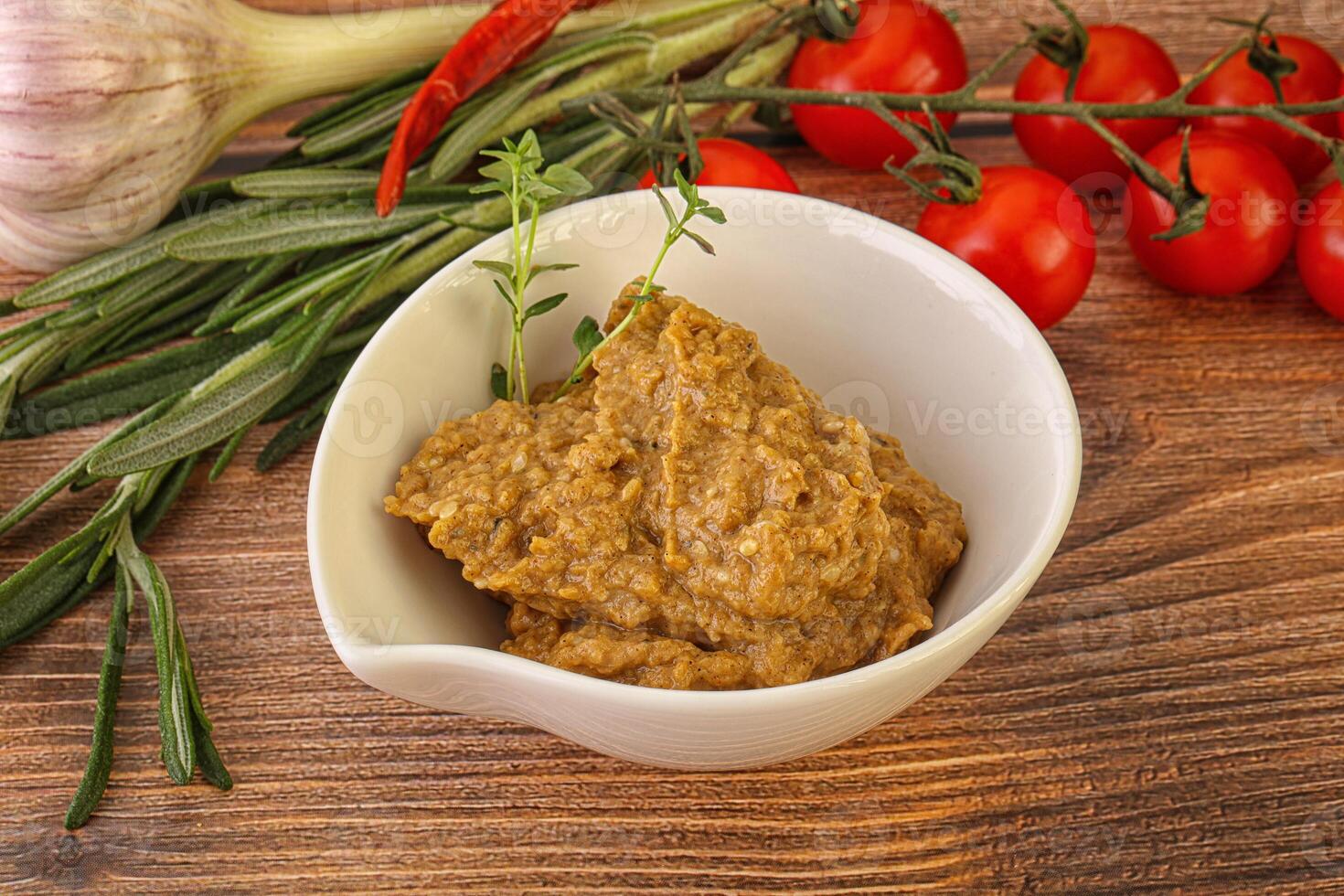 Jewish eggplant dip with oil photo