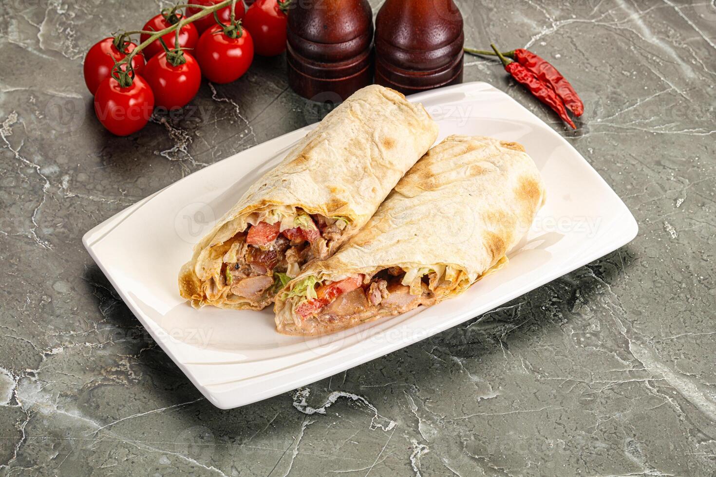 Shawarma with grilled chicken meat photo