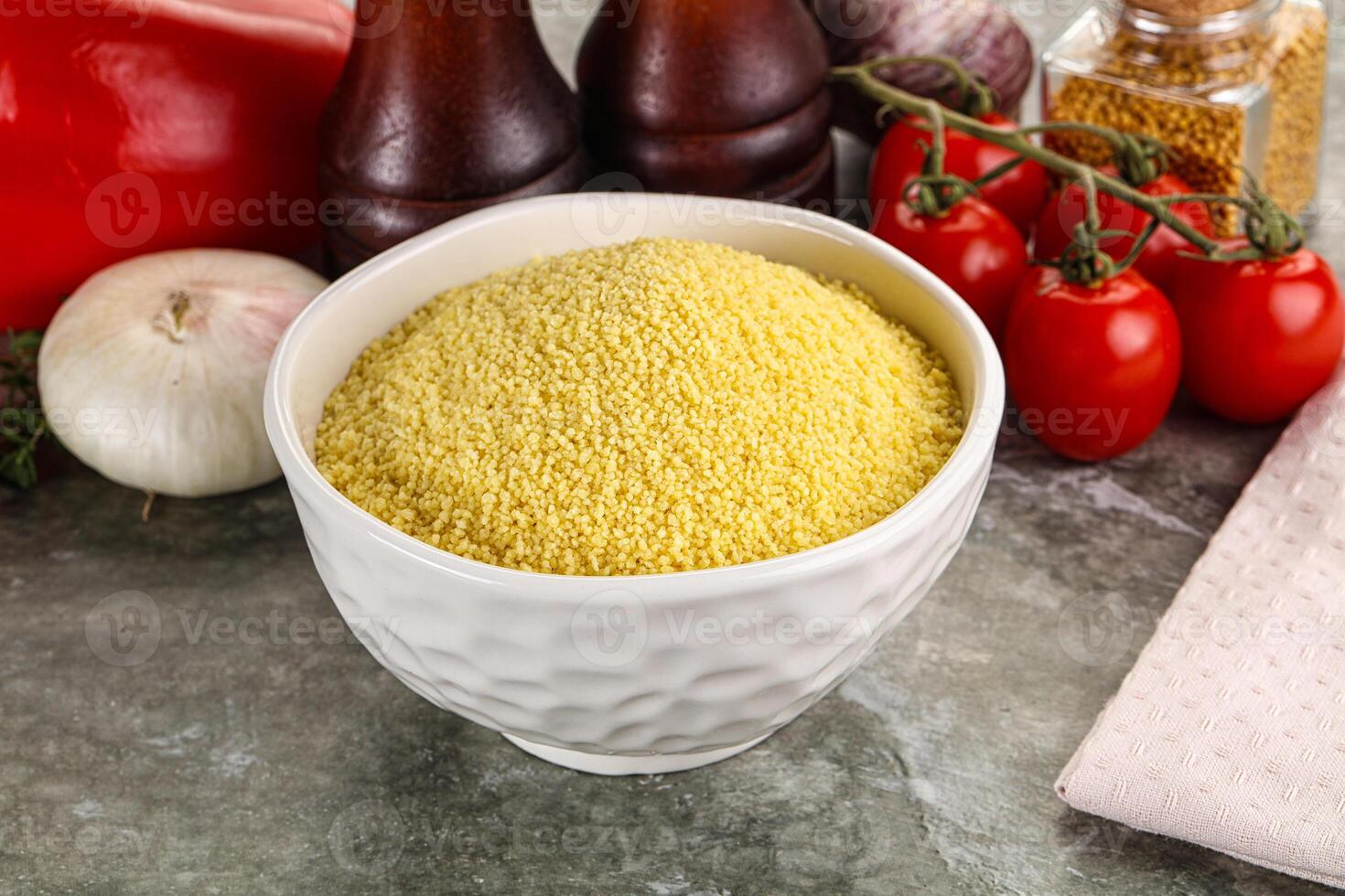 Raw dry wheat couscous grain photo
