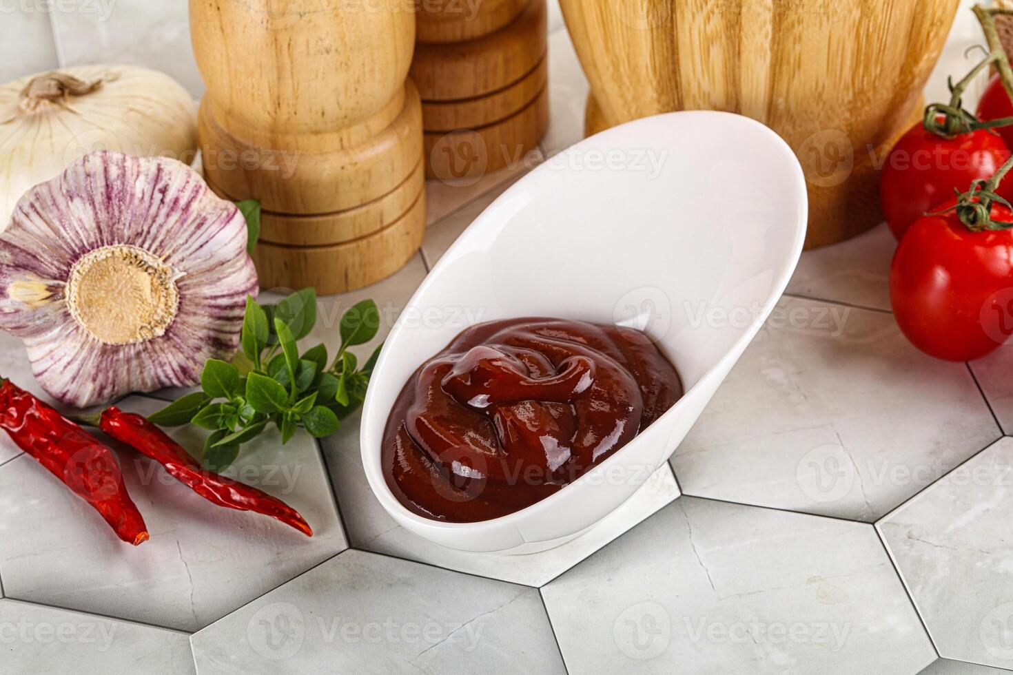 Tasty barbecue sauce in the bowl photo