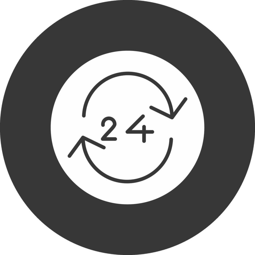 24 hora reloj glifo invertido icono vector