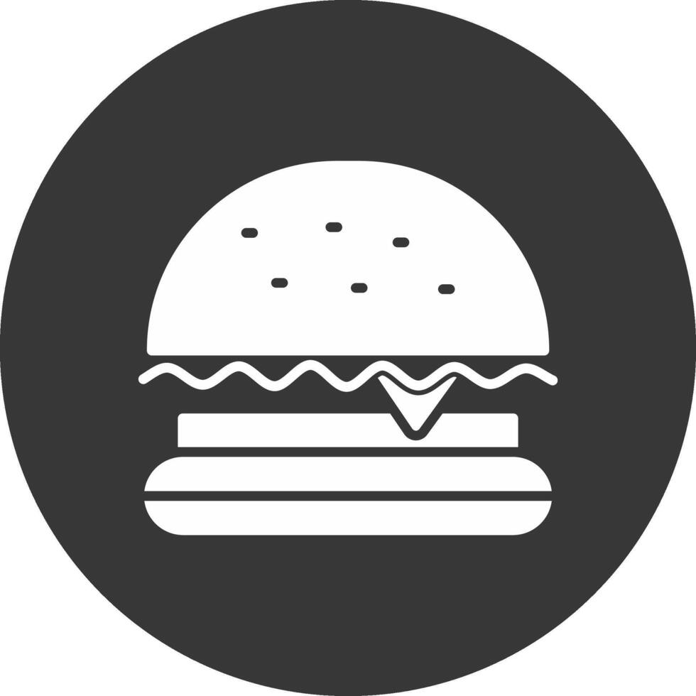 hamburguesa rápido comida glifo invertido icono vector