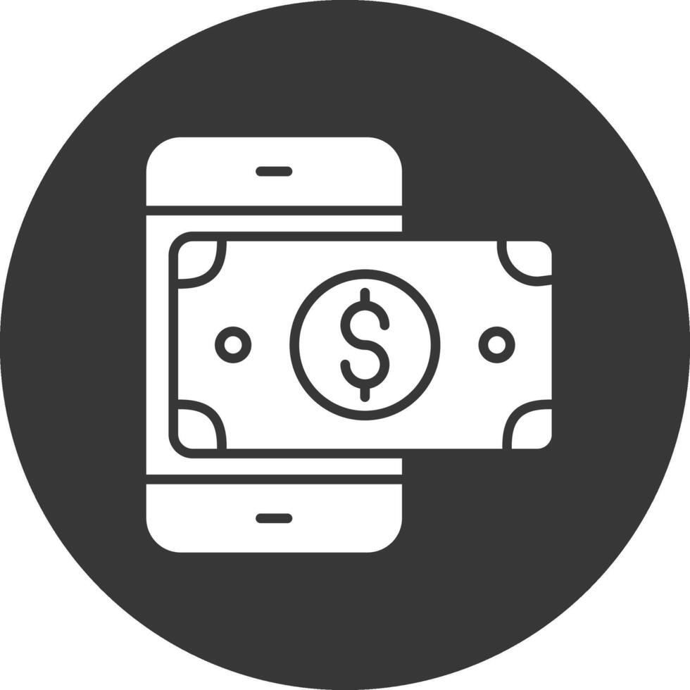 móvil dinero glifo invertido icono vector