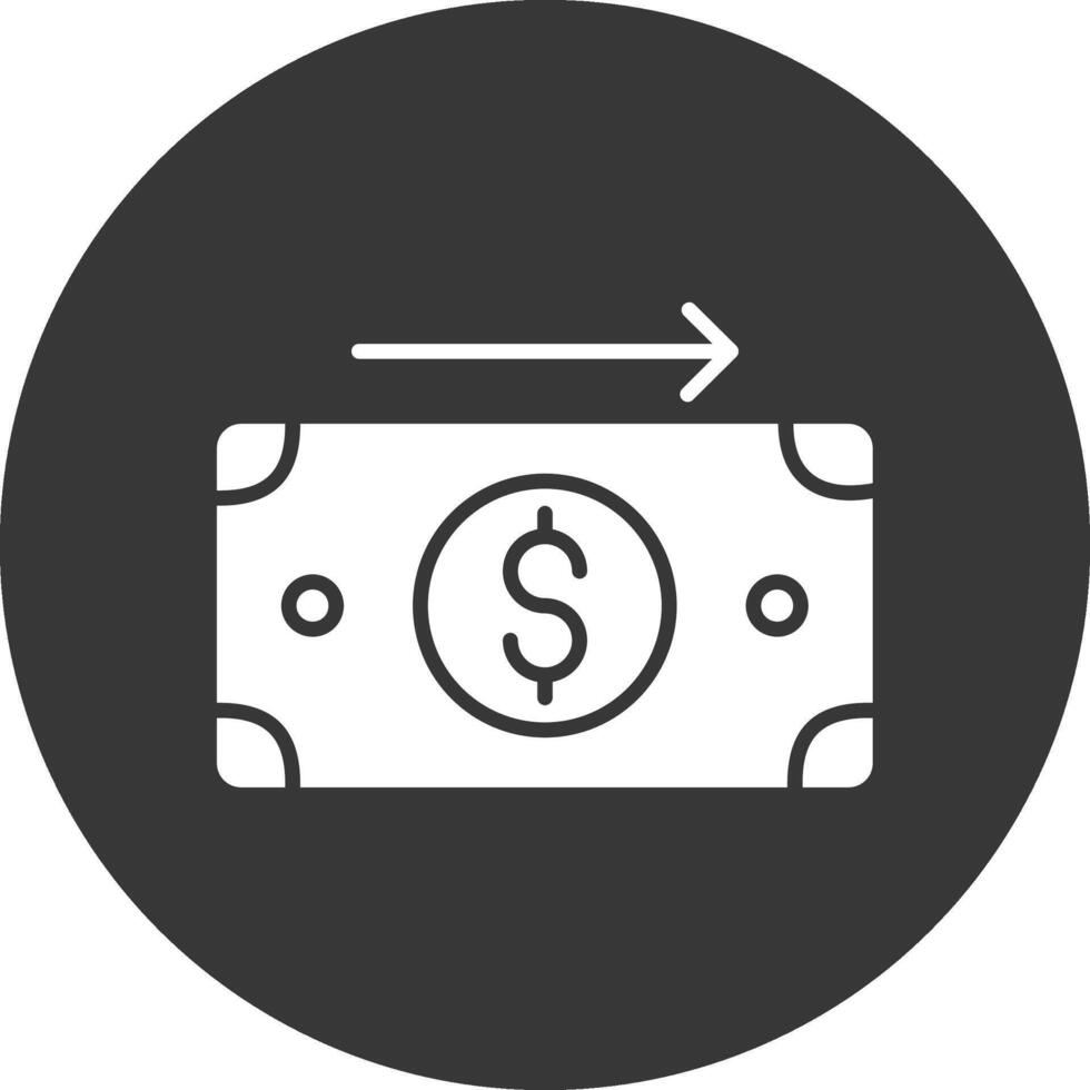 enviar dinero glifo invertido icono vector