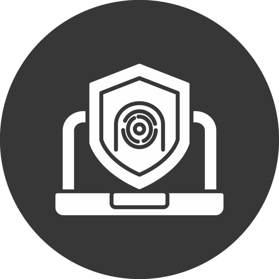 Security Laptop Fingerprint Glyph Inverted Icon vector