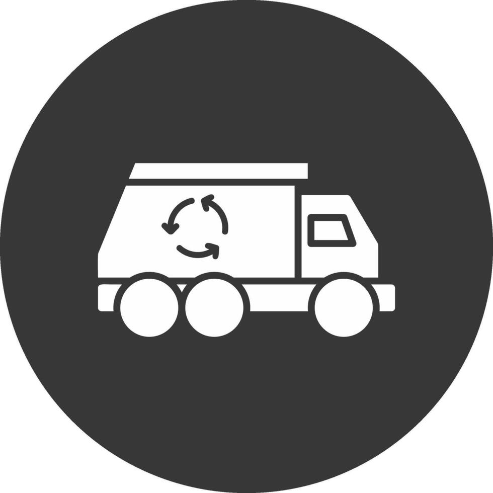basura camión glifo invertido icono vector