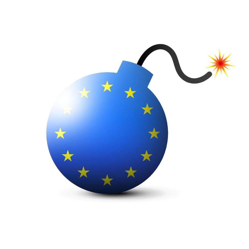 Bomb with european union flag. Blue bomb with stars. Vector illustration.