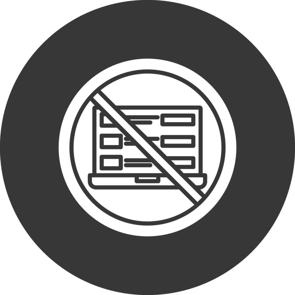 prohibido firmar glifo invertido icono vector