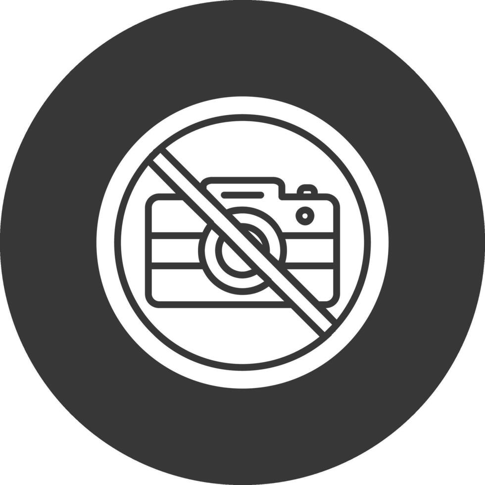 No cámara glifo invertido icono vector