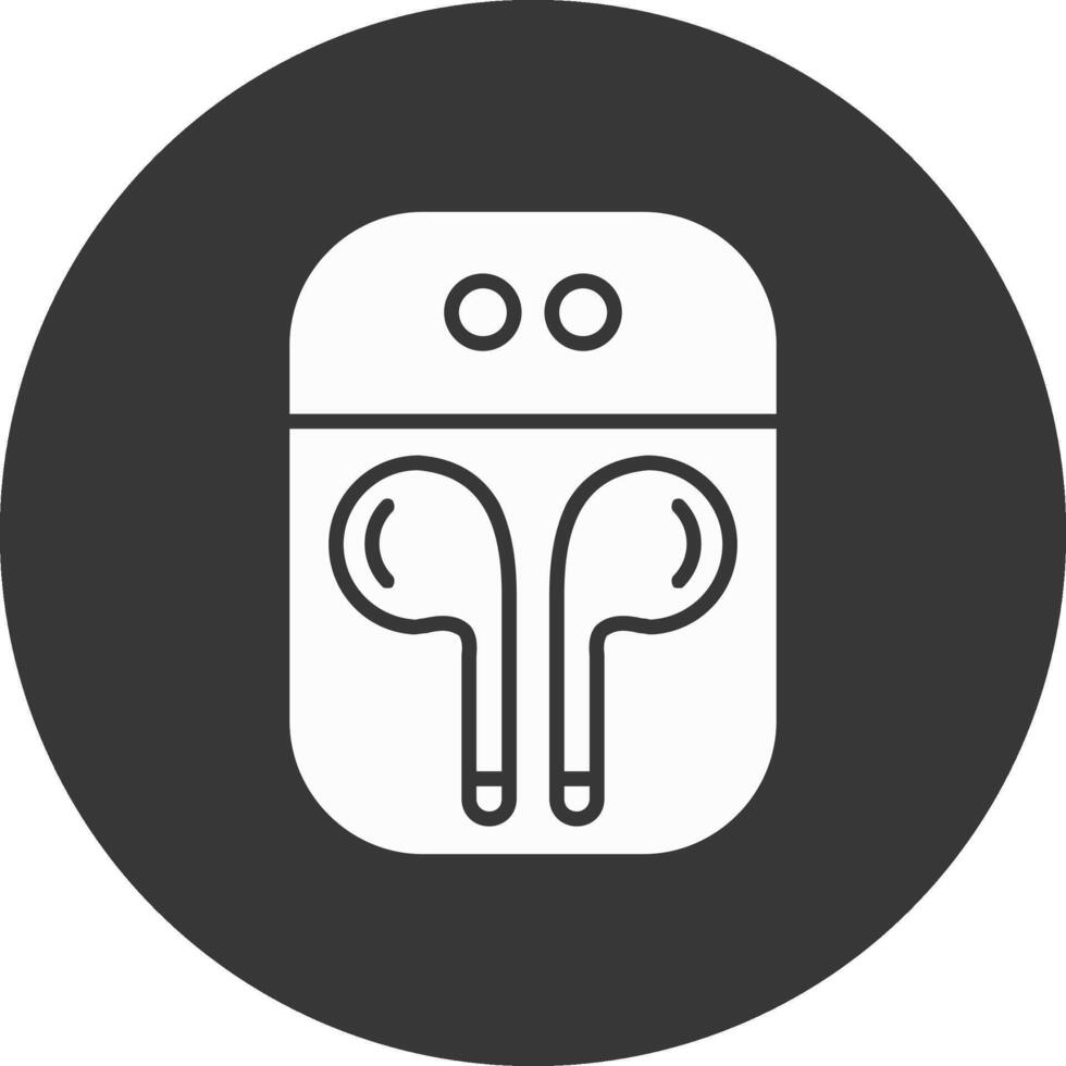 auriculares glifo invertido icono vector