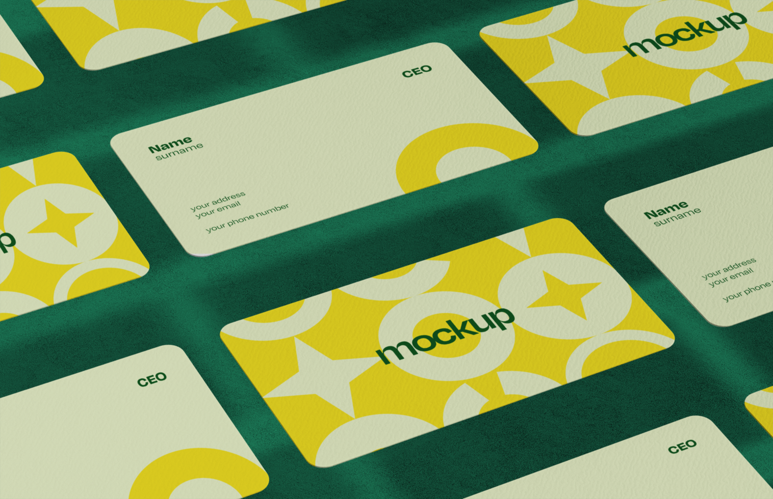 Row of Rounded Corner Business Cards on Textured Surface psd