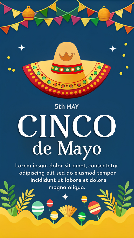 A blue poster with a cinco de mayo hat on it psd