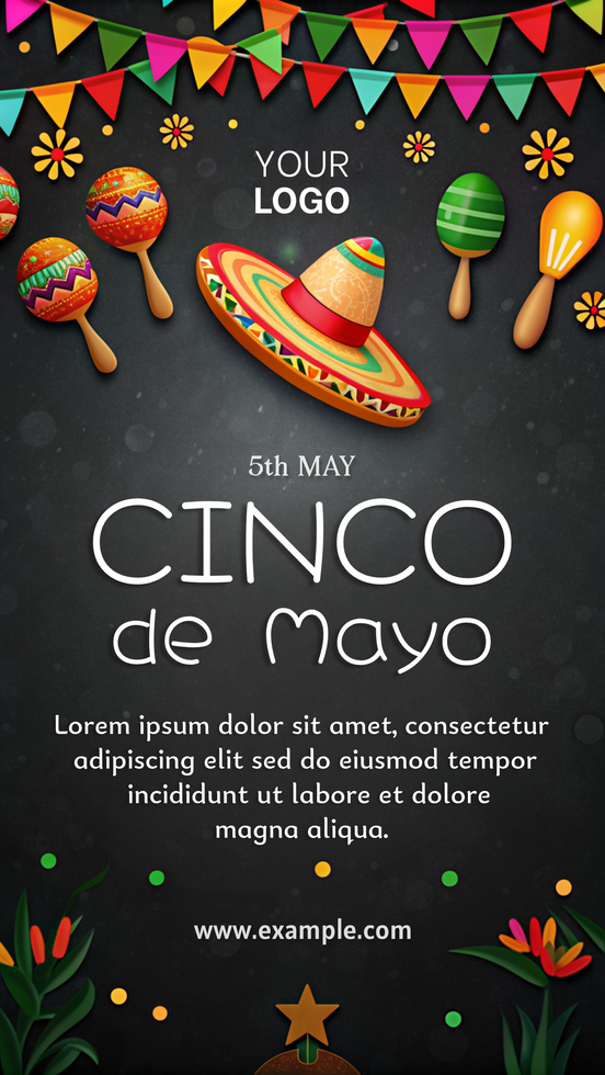 A poster for Cinco de Mayo featuring a hat and other items psd