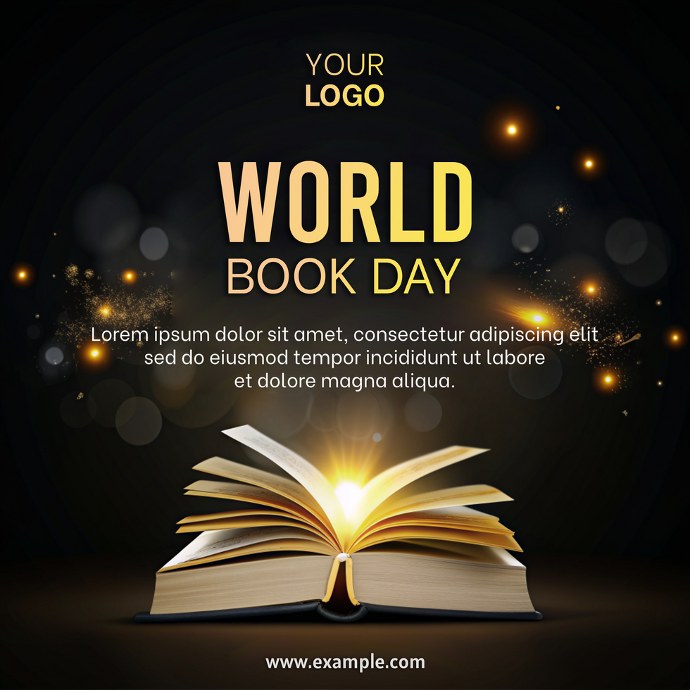 A book with an open page and the words World Book Day written on it psd