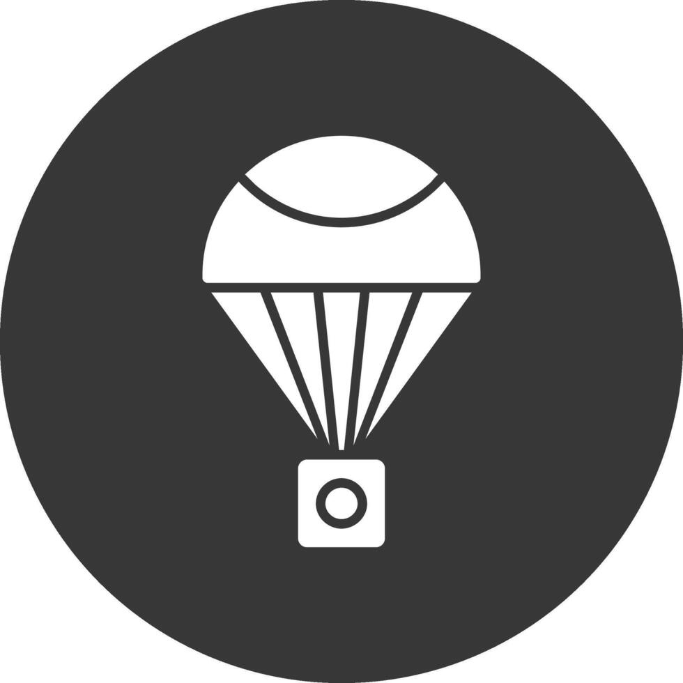 paracaídas glifo invertido icono vector