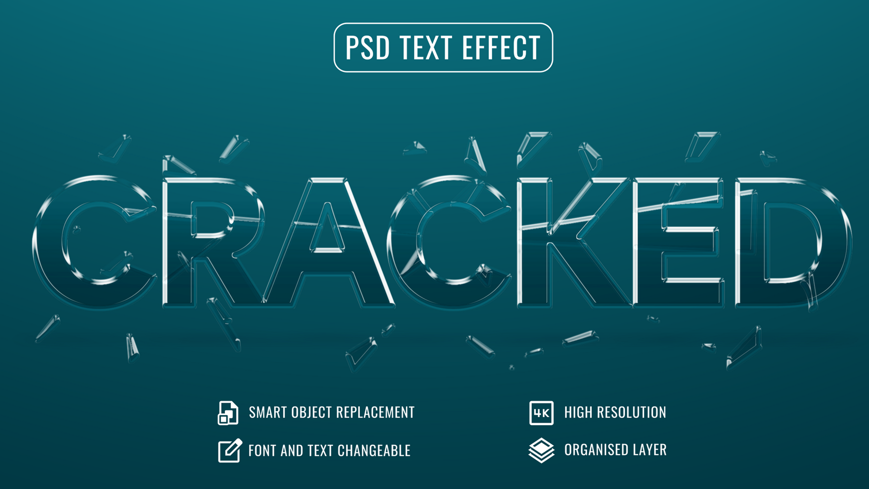 cracked text effect with broken glass psd