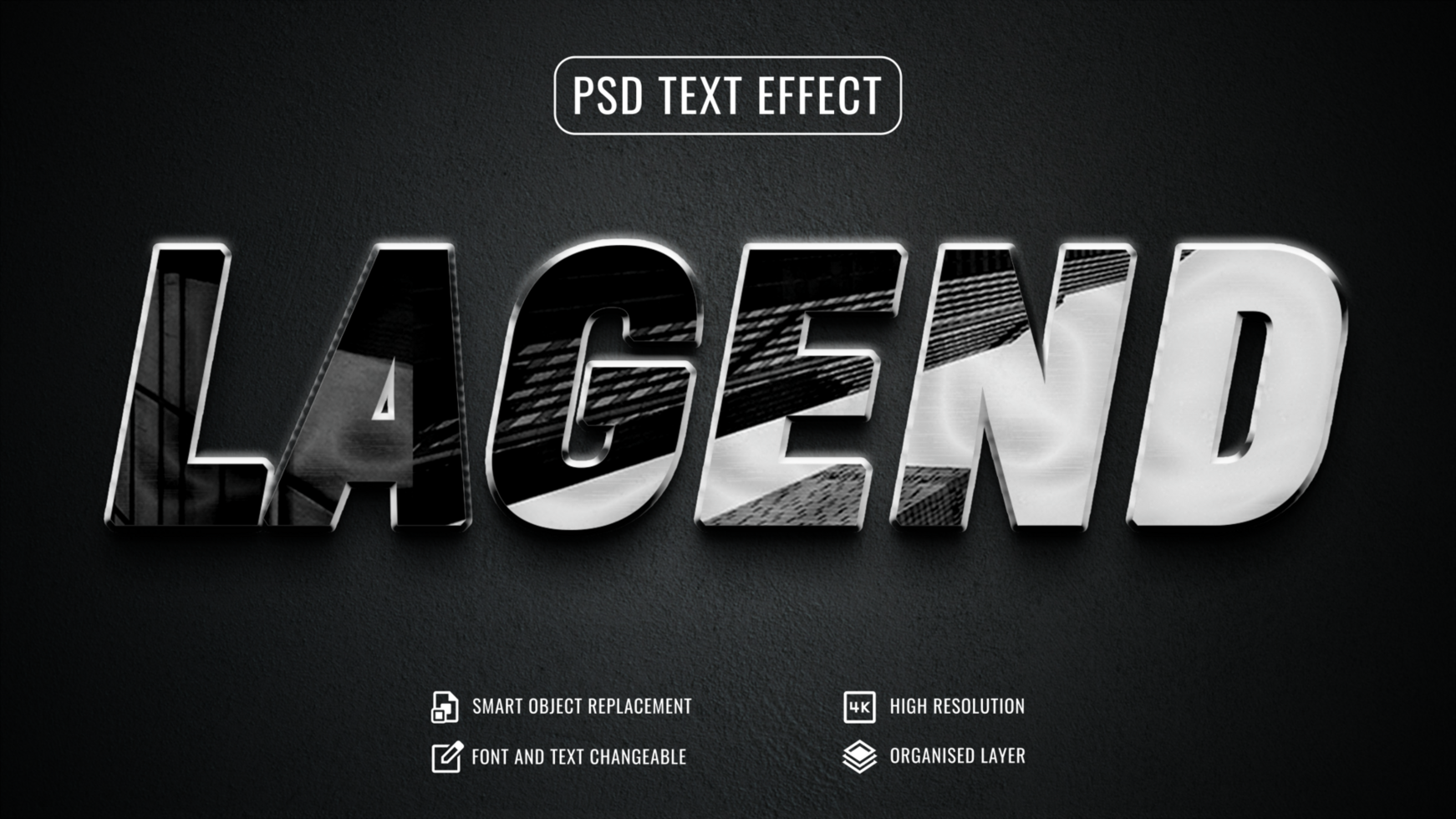 legend 3d text effect on dark background psd