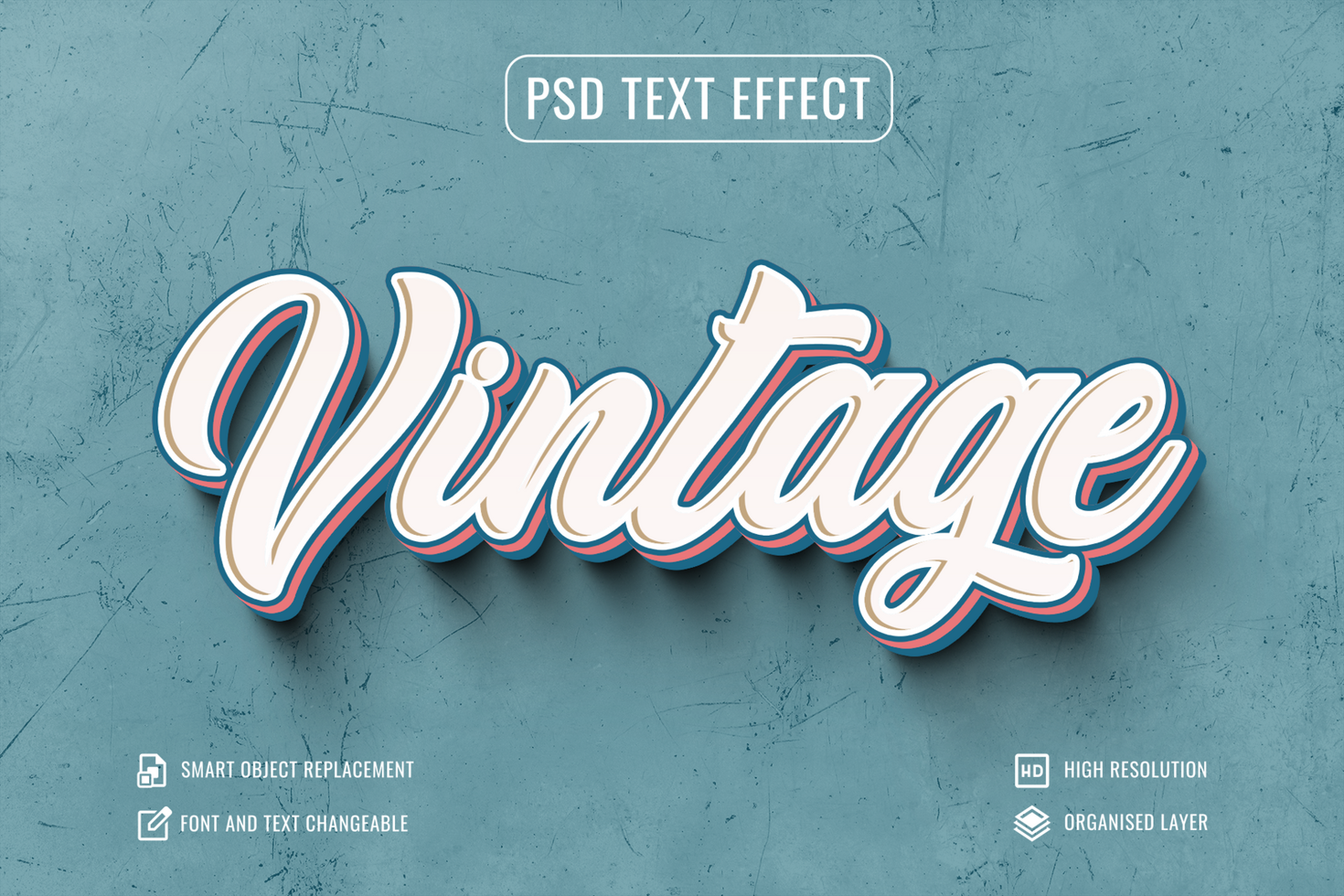 vintage text effect with a grungy blue background psd