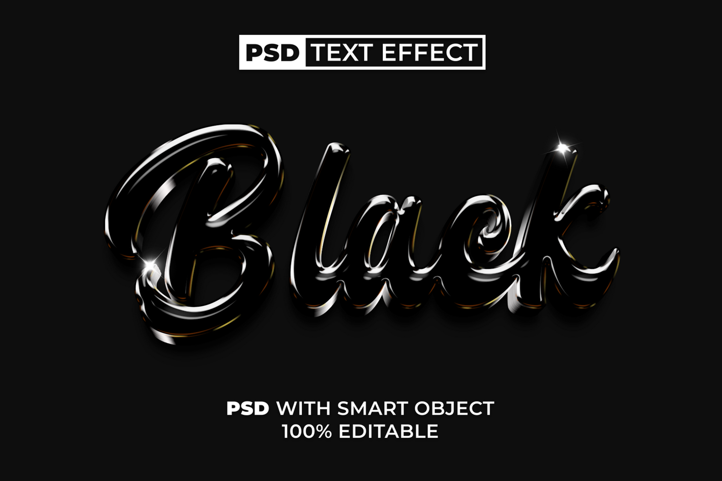 nero brillante testo effetto 3d stile psd