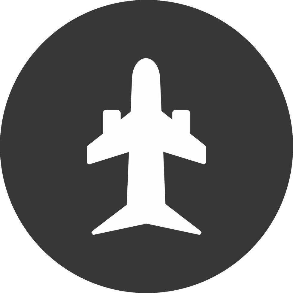 avión glifo invertido icono vector