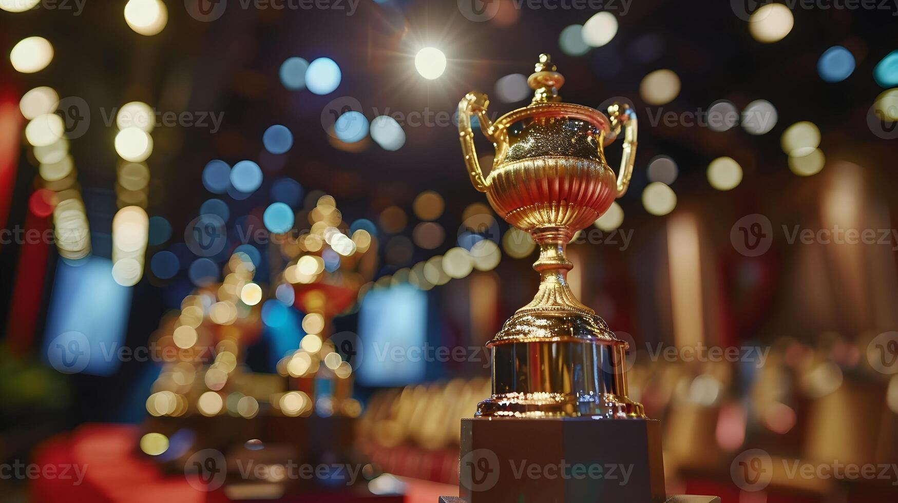 corporativo premio ceremonia presentando con borlas trofeos y elegante formal reconocimiento de logros foto