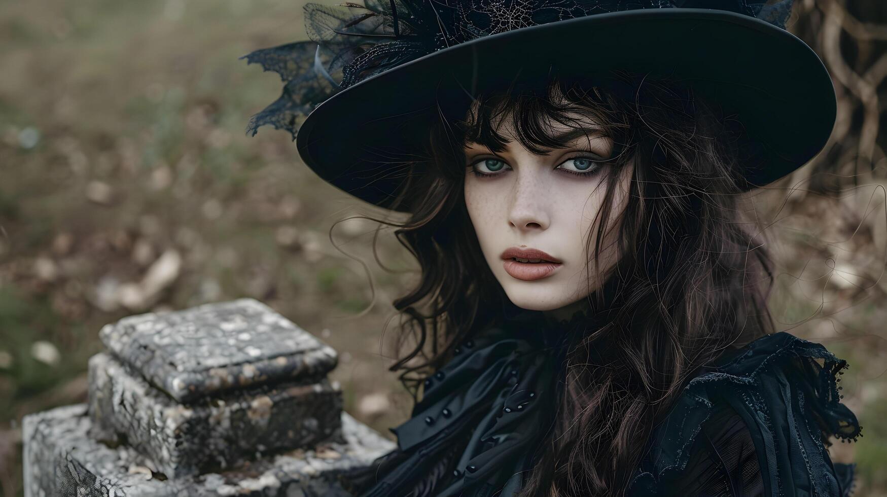 Captivating Gothic Lifestyle Captured in Moody Outdoor Portrait photo