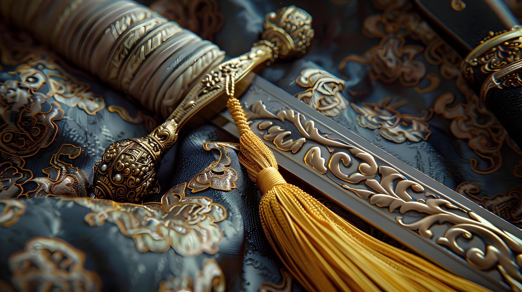 Ceremonial Sword with Golden Tassel A Regal and Ornate Artifact Symbolizing Honor and Tradition photo