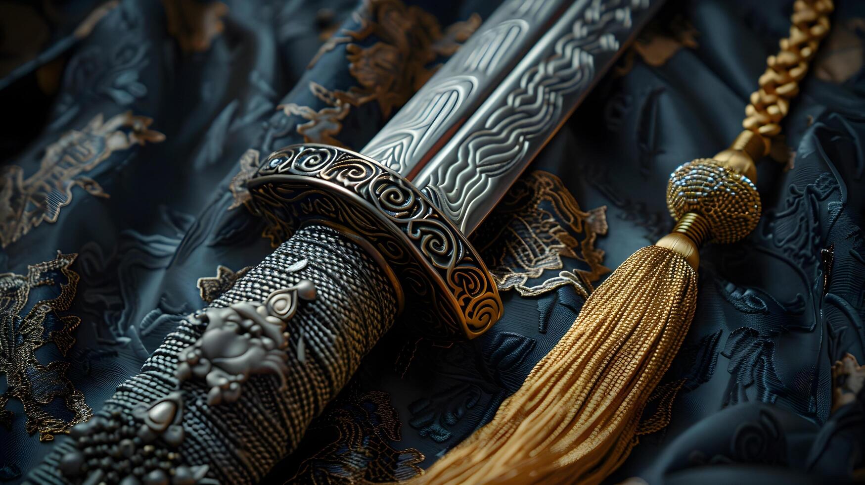 Ceremonial Sword with Ornate Gold Tassel Symbolizing Honor and Tradition photo