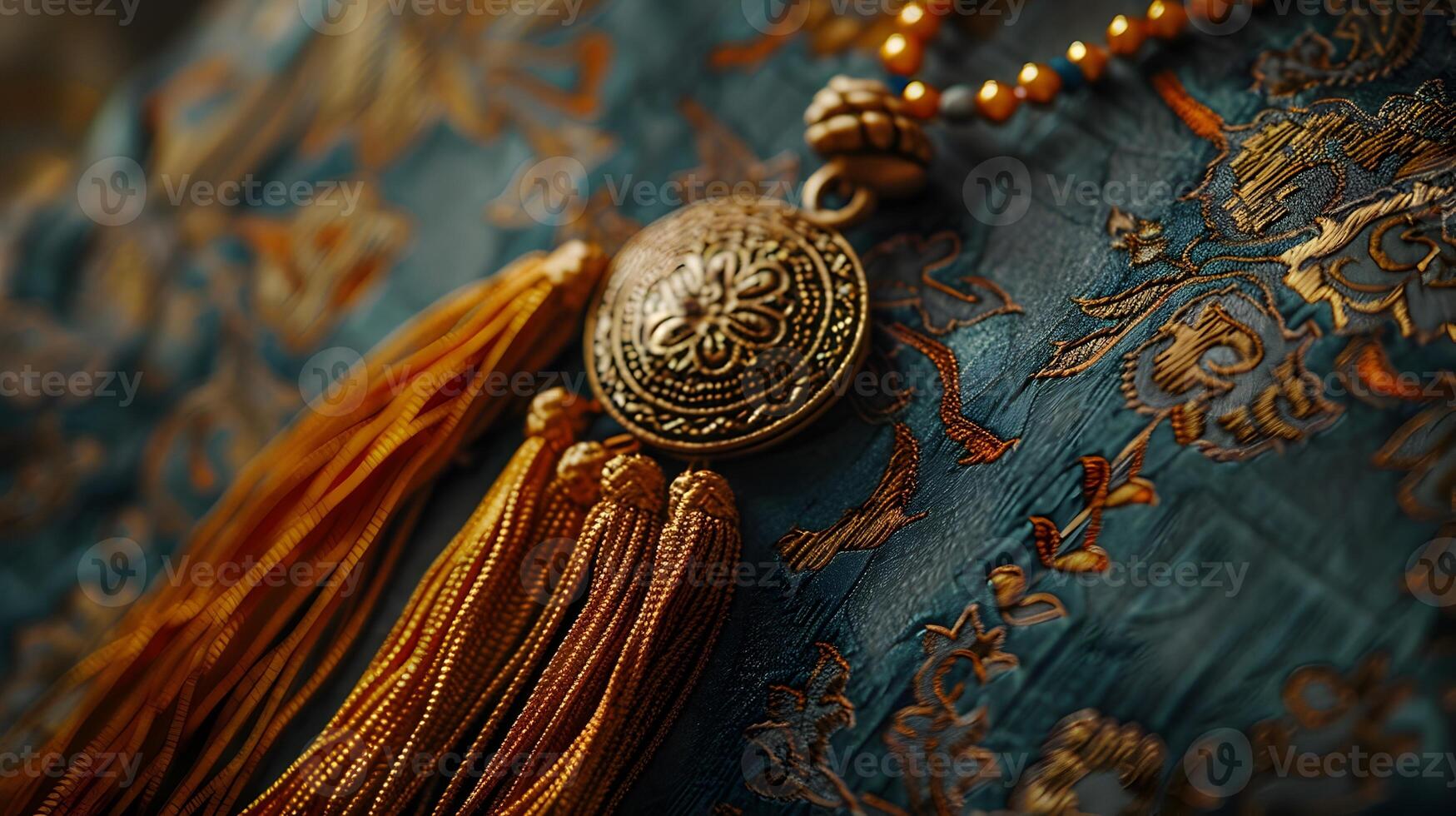 Close up of an Ornate Tassel on a Luxury Invitation Symbolizing Exclusive Recognition and High photo