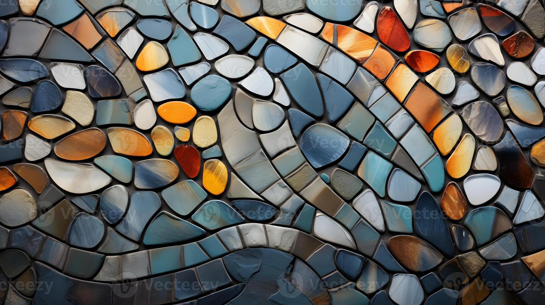 Crumbling abstract ceramic mosaic texture. Vintage background with colored chips. photo