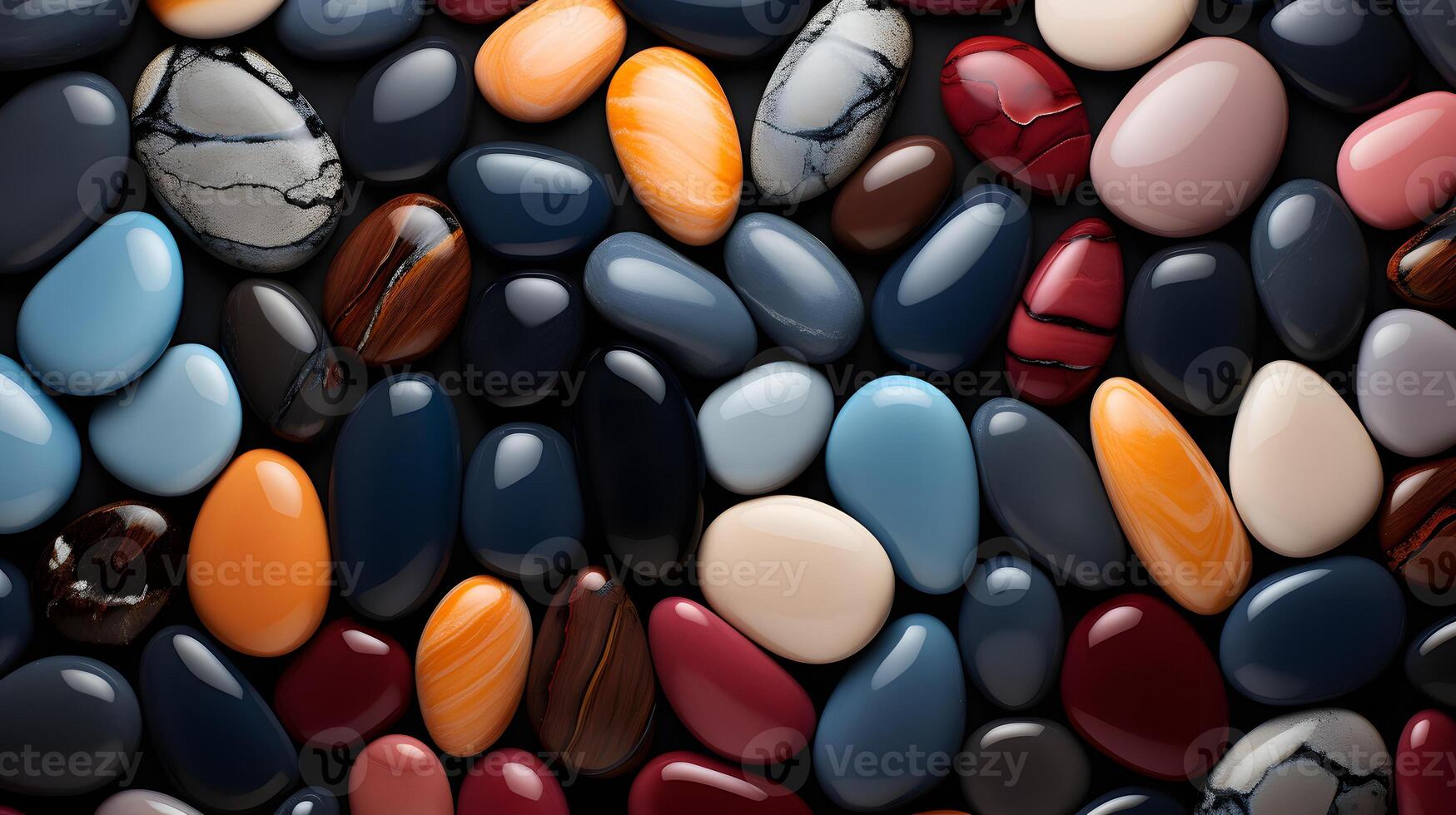 Abstract background with multi-colored sea pebbles. Texture of beach rocks, stones photo