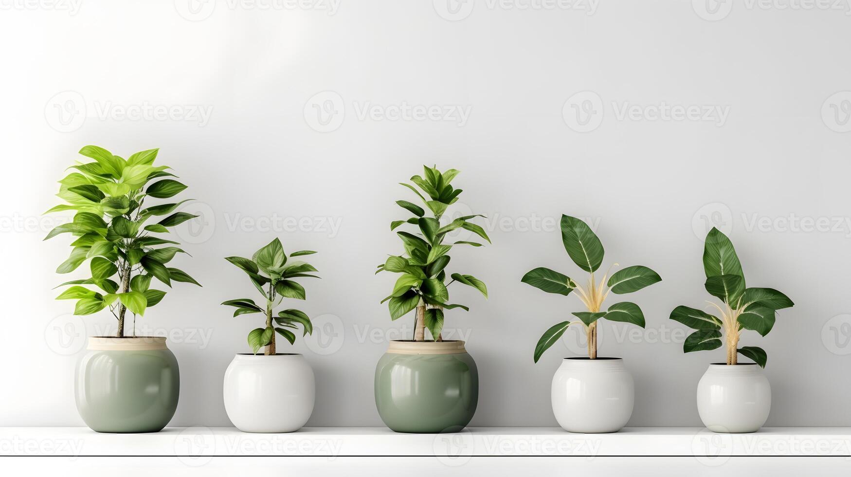shelf with Indoor plants in a white pot on a white background photo