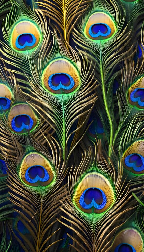 close up of peacock feathers background. photo