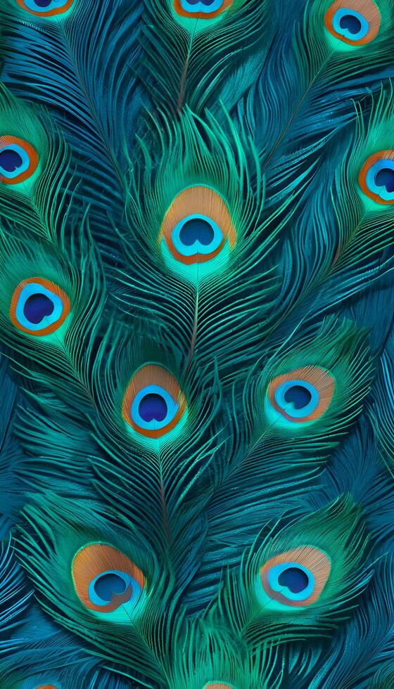 close up of peacock feathers background. photo