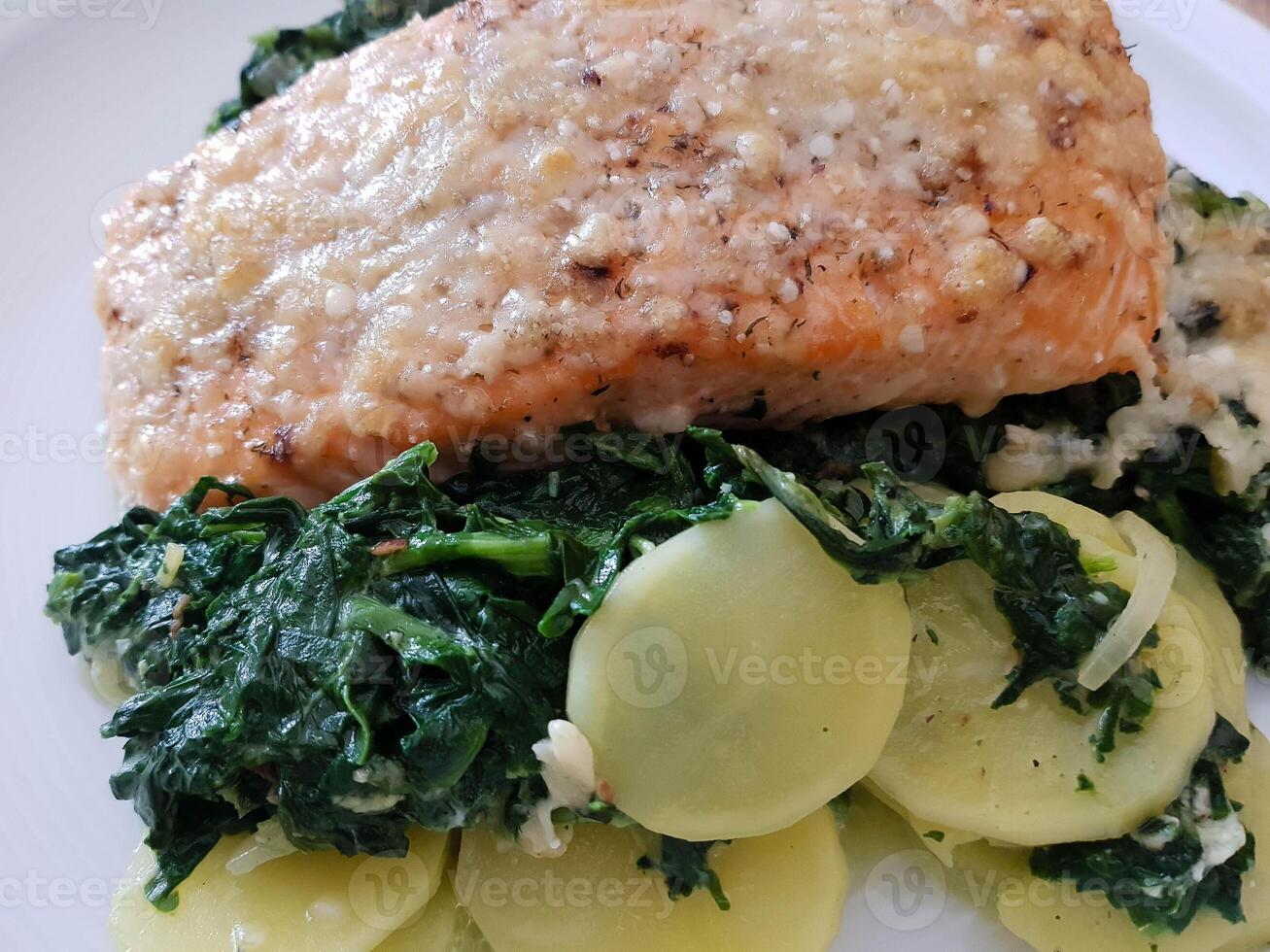 Fresh Salmon filet with herbs and spices photo