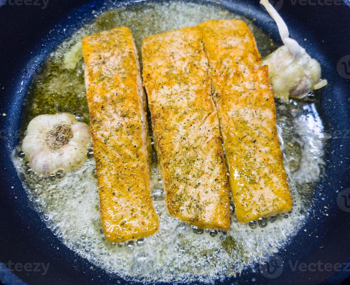 Fresh Salmon filet with herbs and spices photo