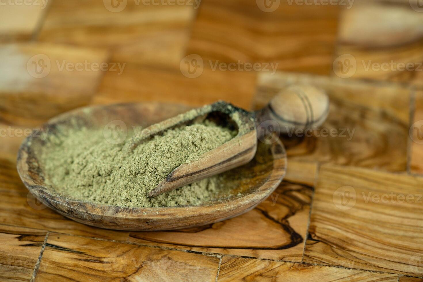 Sage leaves on olive wood photo