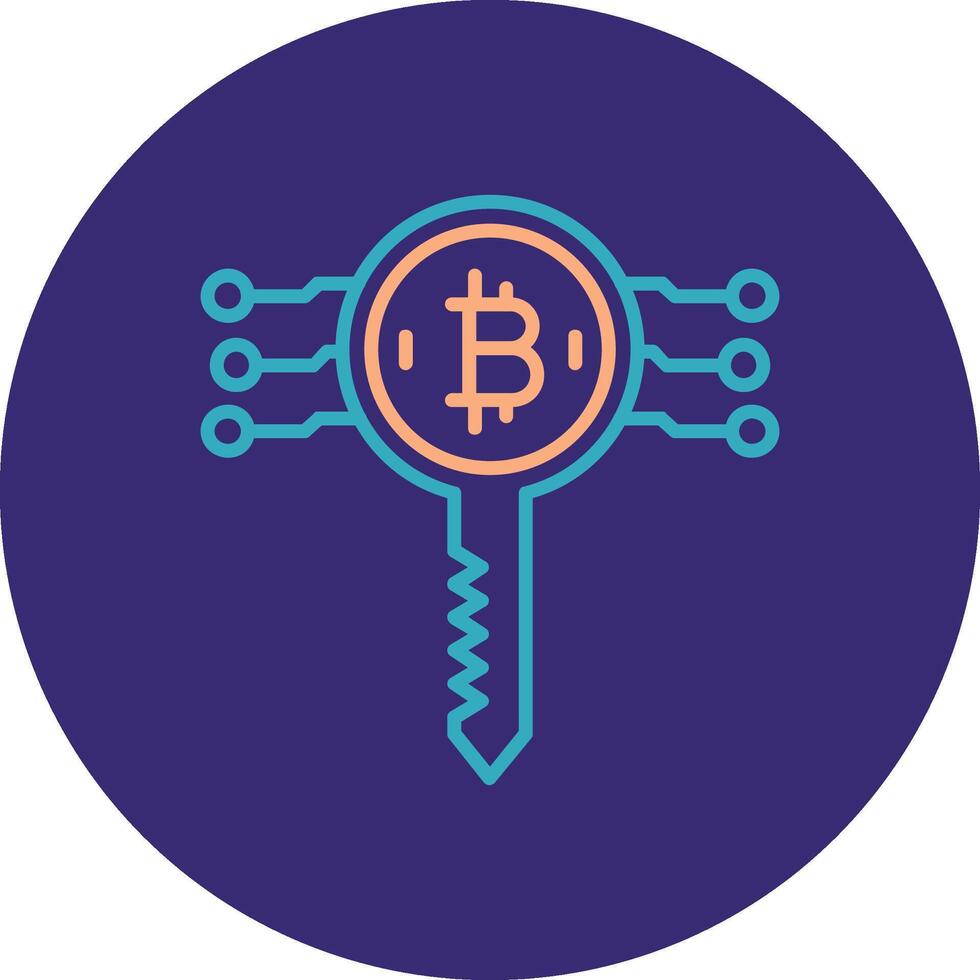 Bitcoin Key Line Two Color Circle Icon vector