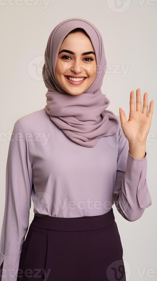 AI generated Close-up portrait of attractive arabic woman wearing scarf on brown background. Business concept photo