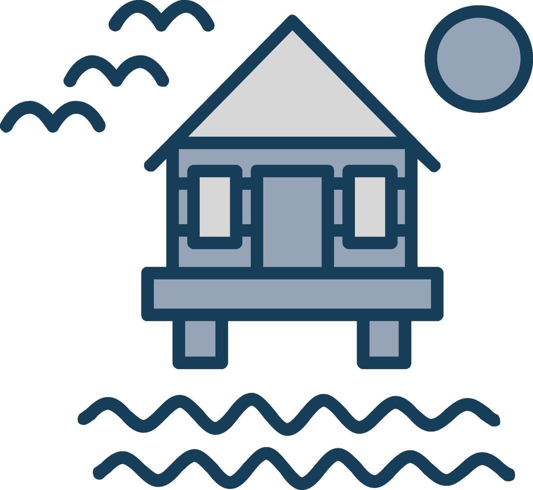 Beach Villa Line Filled Grey Icon vector