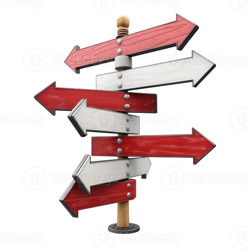 Directional signpost with multiple arrows on transparent background png
